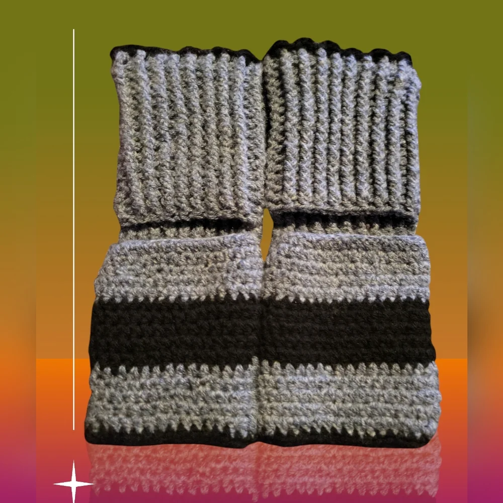 HAND CRAFTED Yoga socks HANDMADE Crochet Gray Black Stripe Super Soft